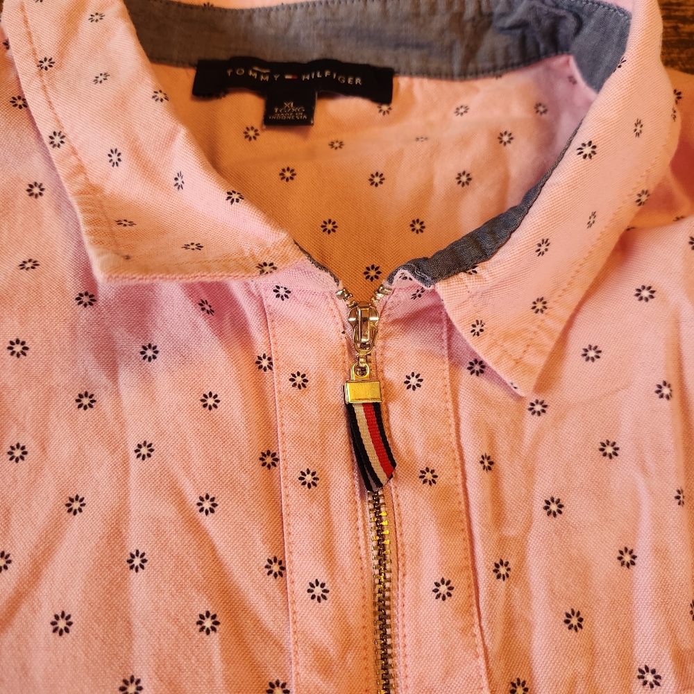 Tommy Hilfiger Pink Dot Cotton Popover Half Zipper Size XL - Picture 6 of 11